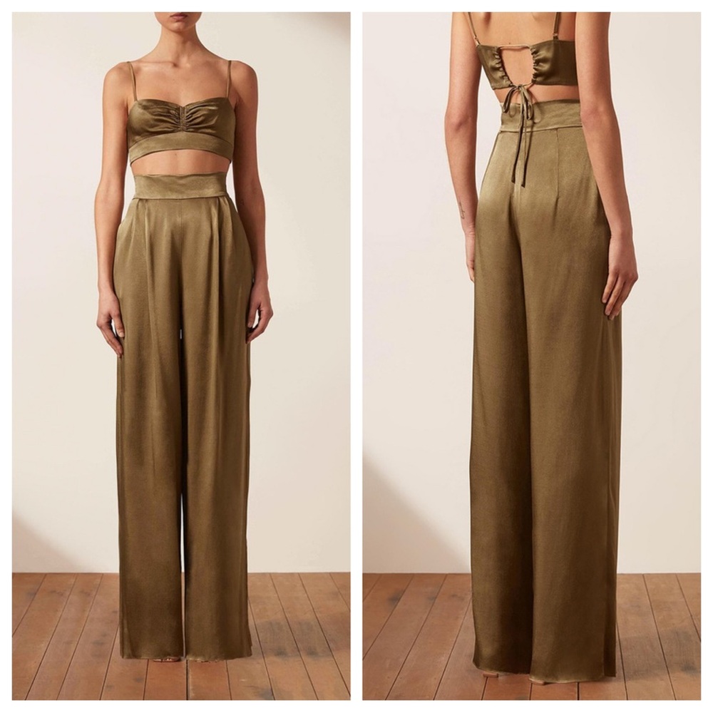 NWT Shona Joy Green Wide Leg Pants with Elegant Flow